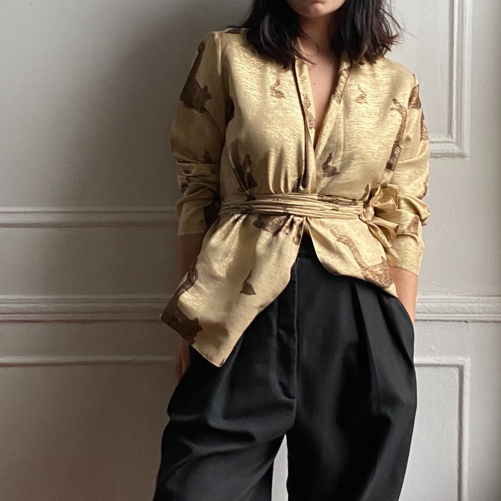 vintage 70's gold silk wrap blouse